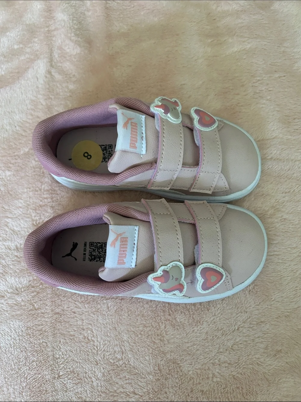 Puma Kids Pink Double-Strap Heart Accent Sneakers